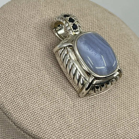 Vintage Judith Ripka Sterling Silver Pendant - Blue Lace Agate Gemstone Enhancer - Picture 9 of 16